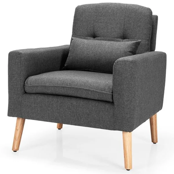 Chaise de Loisirs Moderne Fauteuil d'Appoint Oreiller de Taille Dossier Confortable Accoudoirs Incurvés pour Chambre Salon Bureau Gris