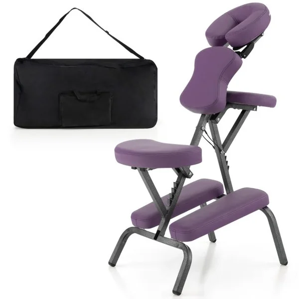 Chaise de Massage Professionnel Portable Hauteur Accoudoirs Coussins Réglables Sac de Transport Capacité 150kg Noir/Bleu/Violet/Blanc