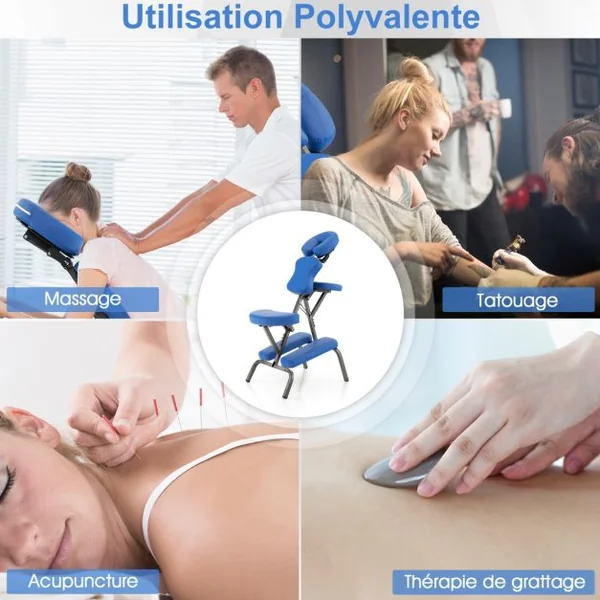 Chaise de Massage Professionnel Portable Hauteur Accoudoirs Coussins Réglables Sac de Transport Capacité 150kg Noir/Bleu/Violet/Blanc