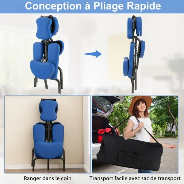 Chaise de Massage Professionnel Portable Hauteur Accoudoirs Coussins Réglables Sac de Transport Capacité 150kg Noir/Bleu/Violet/Blanc