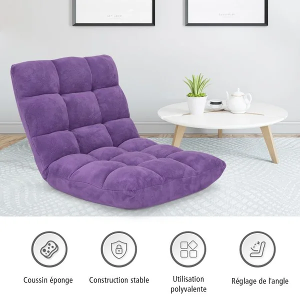Chaise de Méditation Canapé-Lit Pliable avec 14 Positions Réglables 54,5 x 54,5 x 56CM 12 Couleurs