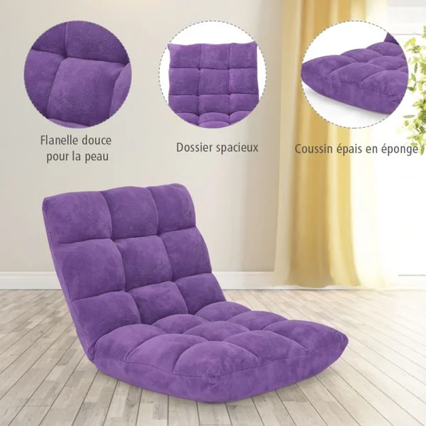 Chaise de Méditation Canapé-Lit Pliable avec 14 Positions Réglables 54,5 x 54,5 x 56CM 12 Couleurs