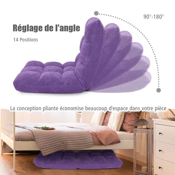 Chaise de Méditation Canapé-Lit Pliable avec 14 Positions Réglables 54,5 x 54,5 x 56CM 12 Couleurs