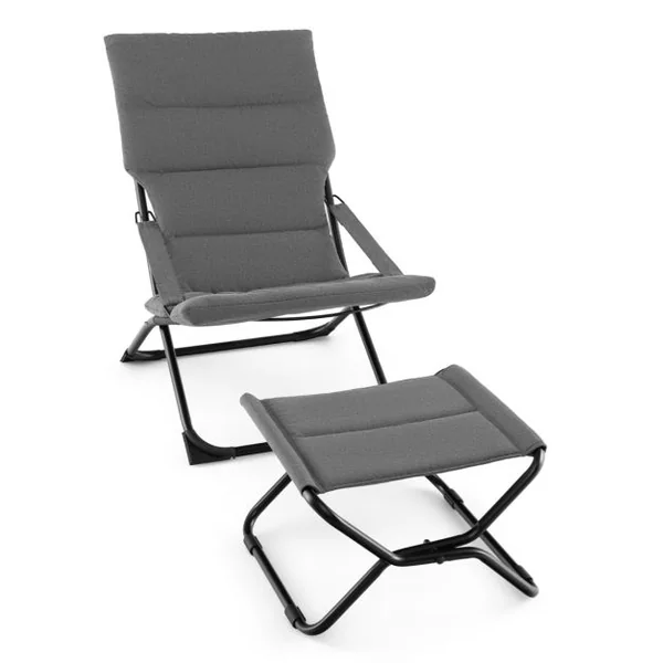 Chaise de Patio Pliante avec Repose-pied Chaise Longue Portable avec Repose-pied Coussin Amovible Chaise de Plage Inclinable Gris