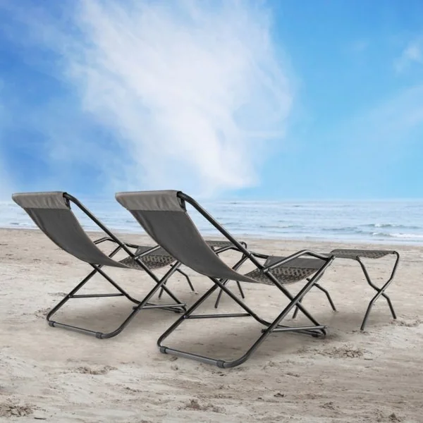 Chaise de Plage Pliable en Rotin PE Anti-UV Siège de Plage avec Accoudoirs Cadre en Métal Chaise Pliante Extérieur Portable pour Plage Jardin