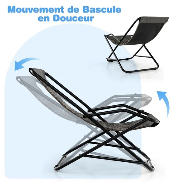 Chaise de Plage Pliable en Rotin PE Anti-UV Siège de Plage avec Accoudoirs Cadre en Métal Chaise Pliante Extérieur Portable pour Plage Jardin