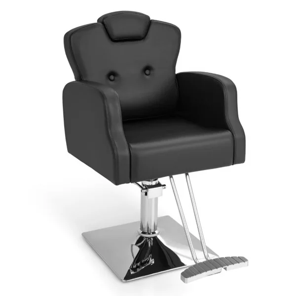 Chaise de Salon de Coiffure Chaise de Barbier Hydraulique Rotative à 360° Hauteur et Appui-tête Réglables Chaise de Tatouage avec Accoudoirs Noir