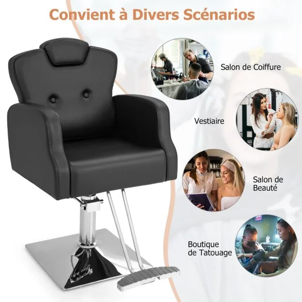 Chaise de Salon de Coiffure Chaise de Barbier Hydraulique Rotative à 360° Hauteur et Appui-tête Réglables Chaise de Tatouage avec Accoudoirs Noir