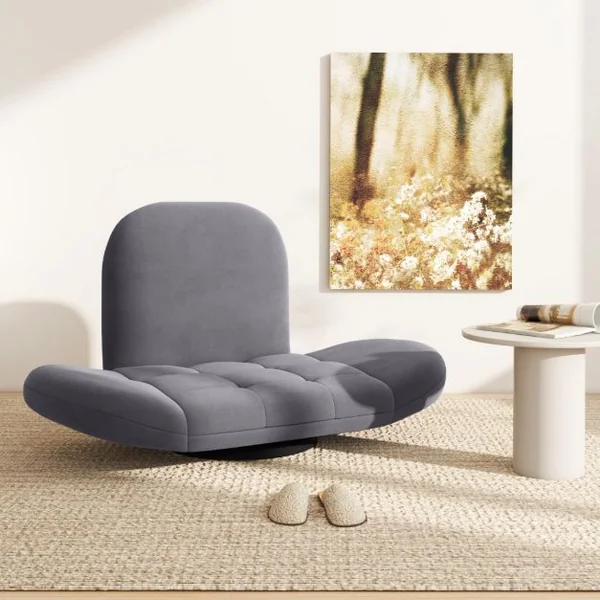 Chaise de Sol Pivotante Chaise de Jeu Pliante avec Dossier et Accoudoirs Réglables Fauteuil de Sol Inclinable Gris