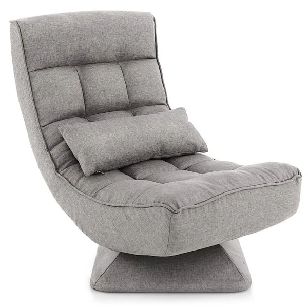 Chaise de Sol Pliable Réglable à 5 Positions Fauteuil Rembourré Pivotante avec Oreiller Lombaire Fauteuil de Salon sans Assemblage Café