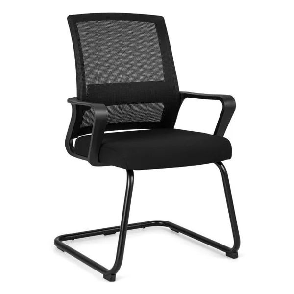Chaise d'Invité de Bureau de Direction Support Lombaire Base En ‘U’ Chaise Ergonomique en Maille à Dossier Moyen Siège Rembourré Noir