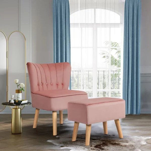 Chaise et Tabouret pour Salle à Mangé avec Surface en Velours Pieds en Bois Hévéa avec Coussin Rembourré Antidérapants Ergonomique Vert