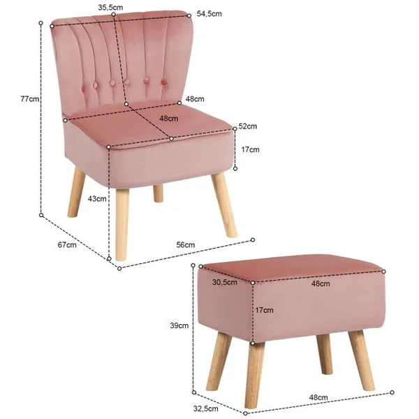 Chaise et Tabouret pour Salle à Mangé avec Surface en Velours Pieds en Bois Hévéa avec Coussin Rembourré Antidérapants Ergonomique Vert