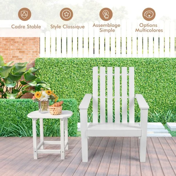 Chaise Extérieur en Bois d'Acacia Design Adirondack Résistant aux Intempéries Charge 160 Kg Salon Terrasse Balcon Blanc/Gris/Naturel