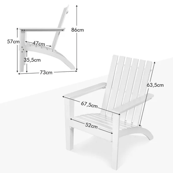 Chaise Extérieur en Bois d'Acacia Design Adirondack Résistant aux Intempéries Charge 160 Kg Salon Terrasse Balcon Blanc/Gris/Naturel