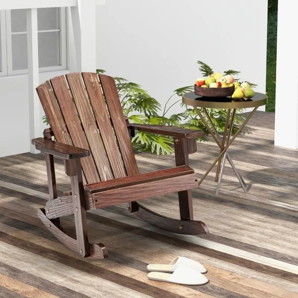 Chaise Fauteuil à Bascule Jardin en Bois de Sapin pour Enfants de 3 Ans+ avec Siège à Lattes et Inclinaison 30° Blanc