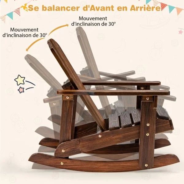 Chaise Fauteuil à Bascule Jardin en Bois de Sapin pour Enfants de 3 Ans+ avec Siège à Lattes et Inclinaison 30° Blanc