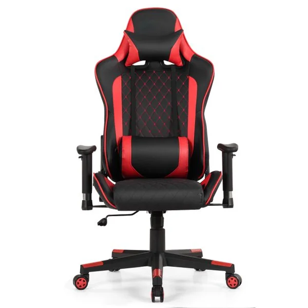 Chaise Gaming de Bascule Siège Gamer Pivotante Ergonomique Fauteuil de Bureau Réglable en Hauteur et Dossier Réglable Support Lombaire et Poche Rouge