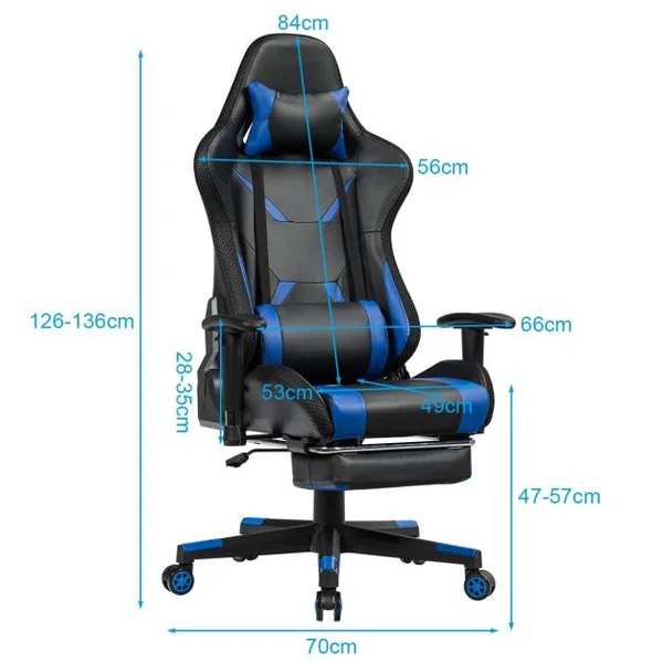 Chaise Gaming Fauteuil de Bureau Hauteur Ajustable et Dossier Inclinable Repose Pieds Inclus Bleu/Rouge