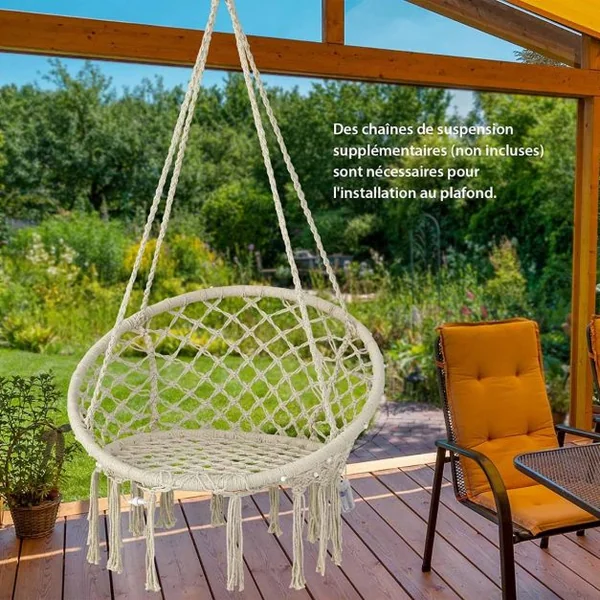 Chaise Hamac Macramé Balançoire Chaise Hamac Suspendue avec Lumières LED Chaise Balançoire Hamac en Corde de Coton Suspendue