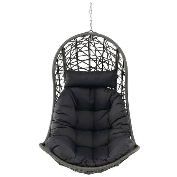 Chaise Hamac Suspendue en Rotin PE avec Oreiller et Coussin Doux Chaise Panier avec Cadre en Métal et Accessoires de Suspension Gris