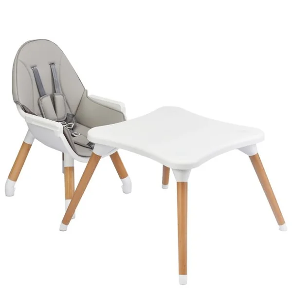 Chaise Haute Bébé 4 en 1 Plateau Réglable en 4 Etapes avec Coussin Amovible Repose-Pieds pour Bébé 6 Mois-3 Ans Charge 15KG Café/Gris/Kaki