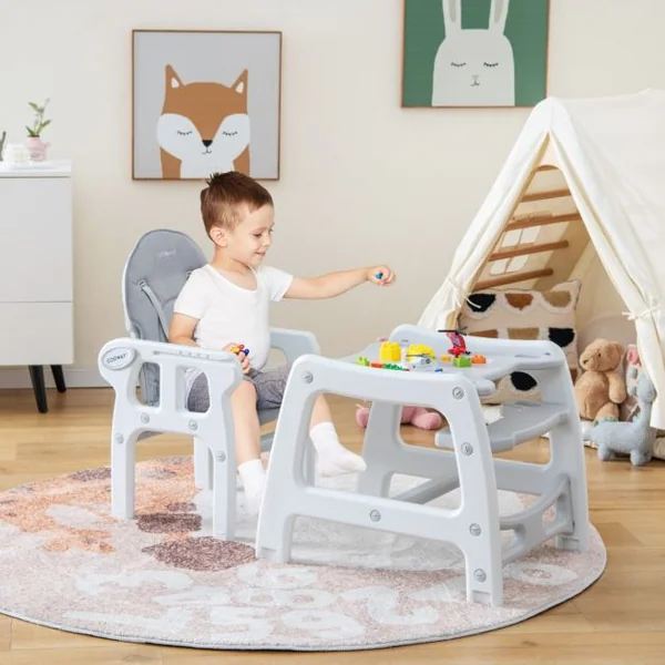 Chaise Haute Bébé Convertible avec Dossier à 3 Niveaux 4 Roues Universelles Amovibles Plateau Réglable 20KG 6-36 Mois 5 Couleurs au Choix