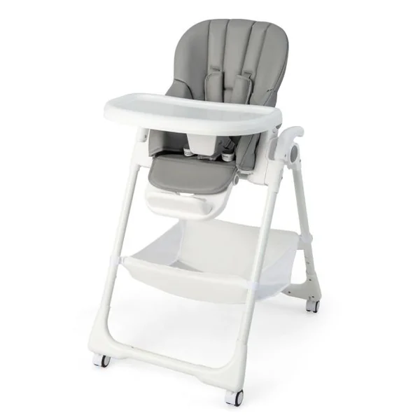 Chaise Haute Pliante Bébé Chaise Convertible pour Nourrissons avec 7 Hauteurs Dossier et Repose-Pieds Ajustables Plateau Réglable Harnais 5 Points et 4 Roues pour 6-36 Mois Gris