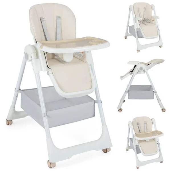 Chaise Haute Pliante pour Bébé Chaise Haute Convertible avec Dossier Inclinable Hauteurs Ajustables Chaise Haute Réglable pour Bébés Beige
