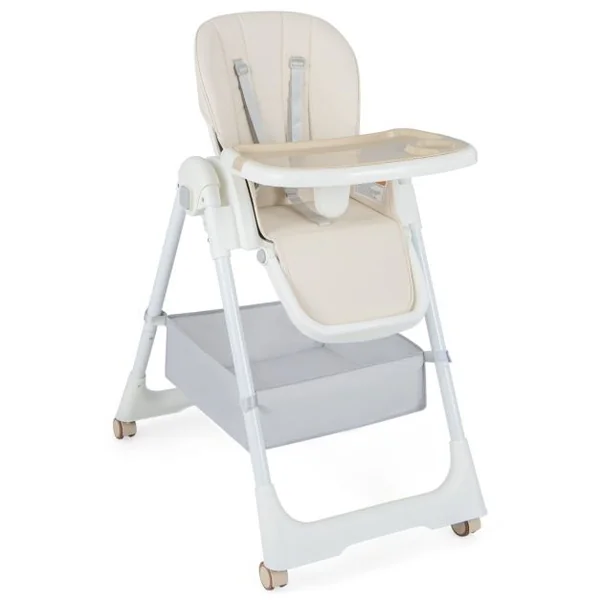 Chaise Haute Pliante pour Bébé Chaise Haute Convertible avec Dossier Inclinable Hauteurs Ajustables Chaise Haute Réglable pour Bébés Beige