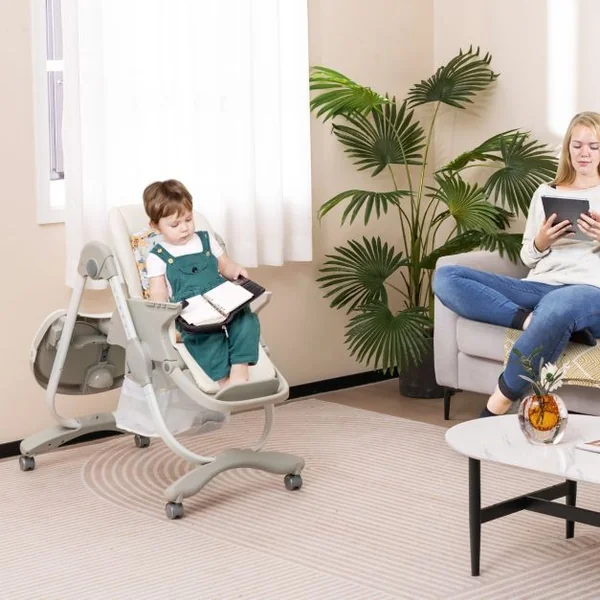 Chaise Haute Pliante pour Bébés Multifonctionnelle avec Roulettes Hauteur Réglable Repose-pieds Dossier Plateau Repas Amovible pour 6 à 36 Mois Blanc/Bleu/Noir/Rose