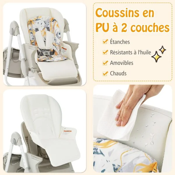 Chaise Haute Pliante pour Bébés Multifonctionnelle avec Roulettes Hauteur Réglable Repose-pieds Dossier Plateau Repas Amovible pour 6 à 36 Mois Blanc/Bleu/Noir/Rose