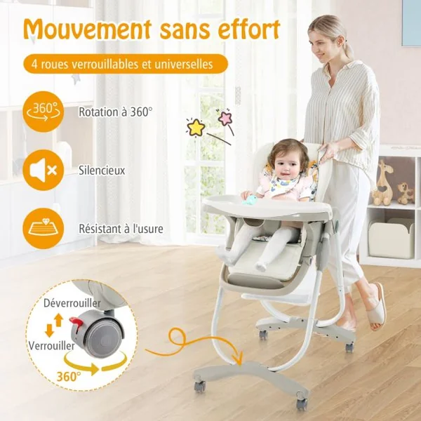 Chaise Haute Pliante pour Bébés Multifonctionnelle avec Roulettes Hauteur Réglable Repose-pieds Dossier Plateau Repas Amovible pour 6 à 36 Mois Blanc/Bleu/Noir/Rose