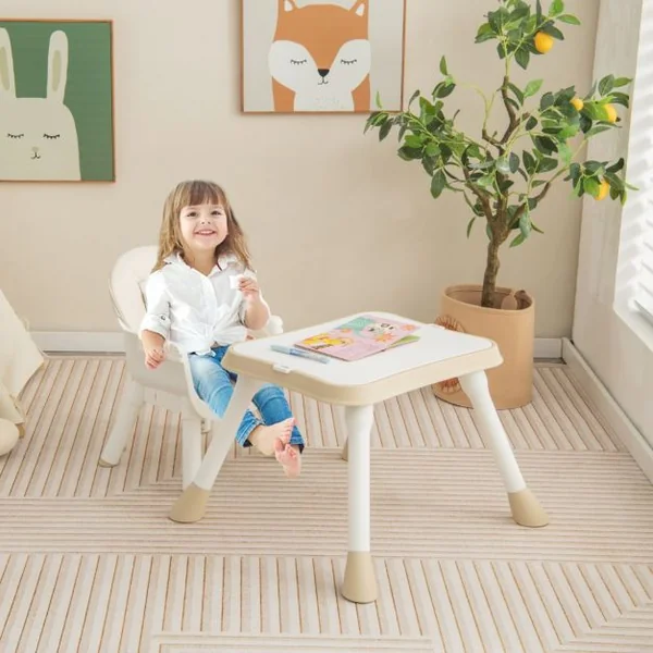 Chaise Haute Pour Bébé Chaise Haute 6 En 1 Convertible/Rehausseur Avec Table Convertible Plateau Double Amovible Harnais De Sécurité à 5 Points Blanc