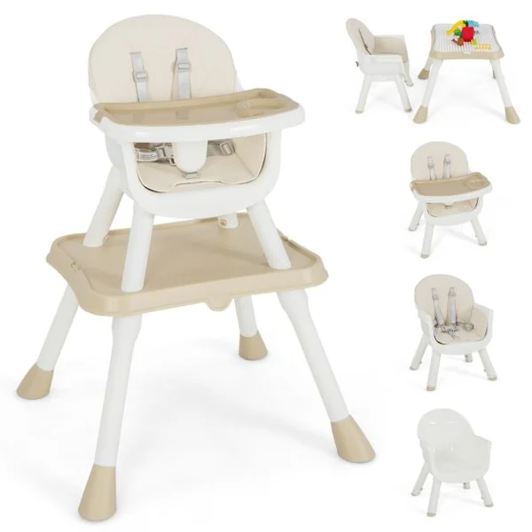 Chaise Haute Pour Bébé Chaise Haute 6 En 1 Convertible/Rehausseur Avec Table Convertible Plateau Double Amovible Harnais De Sécurité à 5 Points Blanc