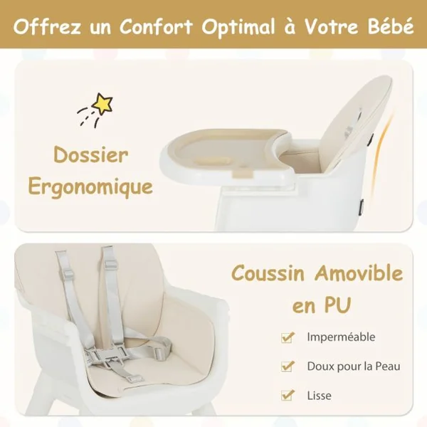 Chaise Haute Pour Bébé Chaise Haute 6 En 1 Convertible/Rehausseur Avec Table Convertible Plateau Double Amovible Harnais De Sécurité à 5 Points Blanc