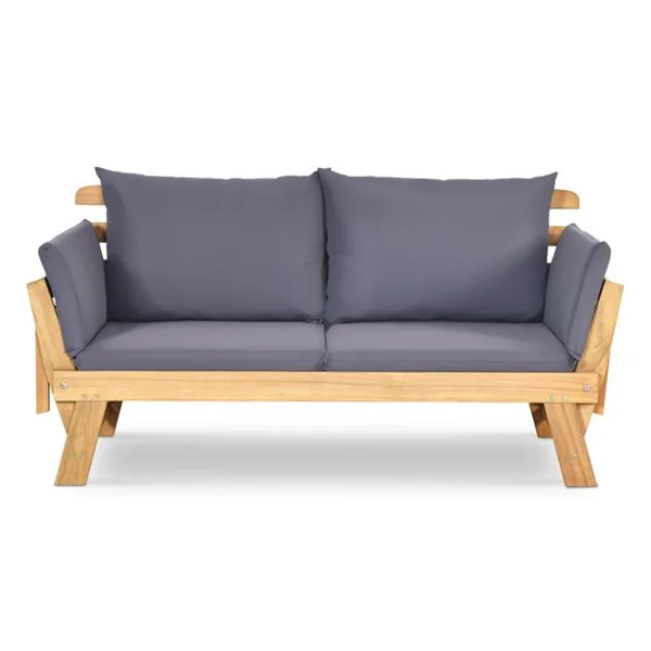 Chaise Longue Convertible avec Coussin Canapé de Jardin 2 en 1 en Bois d’Acacia avec Accoudoir Réglable 4 Couleurs au Choix