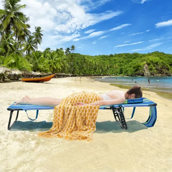 Chaise Longue de Bronzage Pliante Face vers Le Bas Chaise Longue de Plage avec Trou 3 Coussins Amovibles et Dossier Réglable Sur 5 Positions Transat