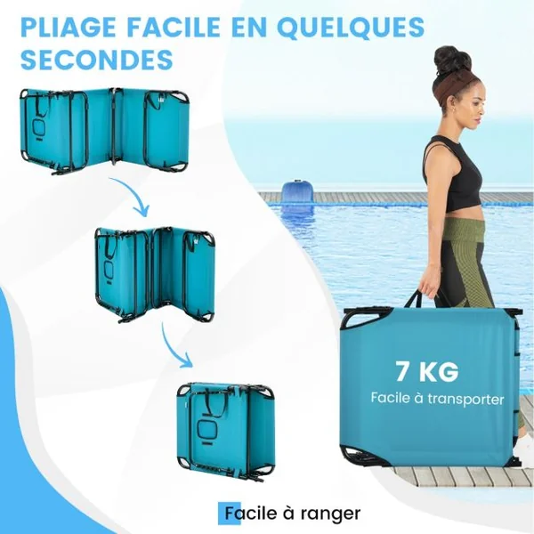 Chaise Longue de Bronzage Pliante Face vers Le Bas Chaise Longue de Plage avec Trou 3 Coussins Amovibles et Dossier Réglable Sur 5 Positions Transat Vert
