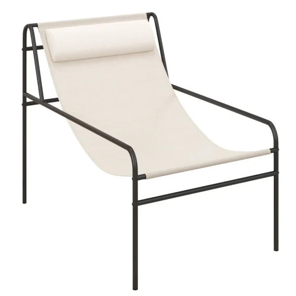 Chaise Longue de Jardin en Textilène Appui-tête Amovible Patins Antidérapants Cadre en Métal Charge 160KG Beige