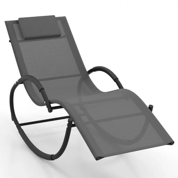 Chaise Longue à Bascule d'Extérieur Chaise à Bascule avec Appui-tête Amovible Dossier et Siège Respirants Accoudoirs Enveloppés Gris