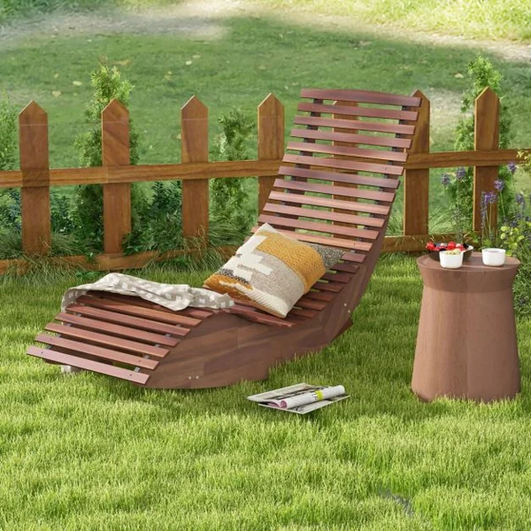 Chaise Longue à Bascule en Bois d'Acacia Conception à Lattes Butées de Fond Charge Max 160KG Transat Ergonomique Naturel