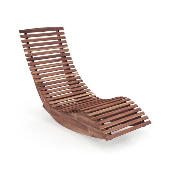 Chaise Longue à Bascule en Bois d'Acacia Conception à Lattes Butées de Fond Charge Max 160KG Transat Ergonomique Naturel