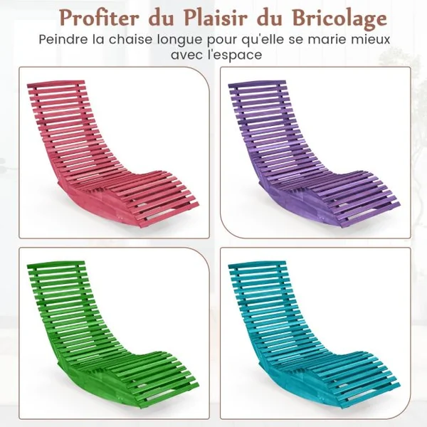 Chaise Longue à Bascule en Bois d'Acacia Conception à Lattes Butées de Fond Charge Max 160KG Transat Ergonomique Naturel