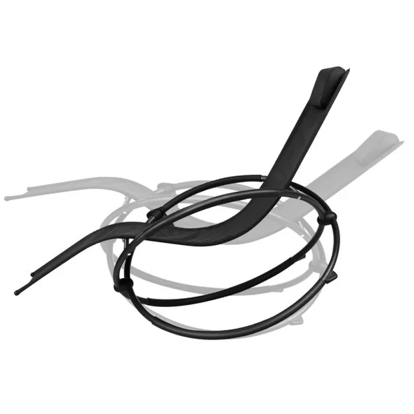 Chaise Longue à Bascule Pliante avec Coussin Repose-Tête Amovible et Porte-Gobelet Noir