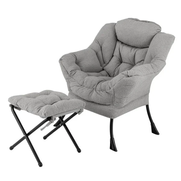 Chaise Paresseuse avec Ottoman Fauteuil de Loisirs Rembourré Sherpa Moderne avec Repose-pied Pliable Coussin de Tête Beige/Gris/Rose