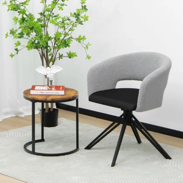 Chaise Pivotable 360 ° - Dossier en Fausse Laine d'Agneau - Siège en PU- Cadre en Acier pour Salle à Manger Salon Bureau