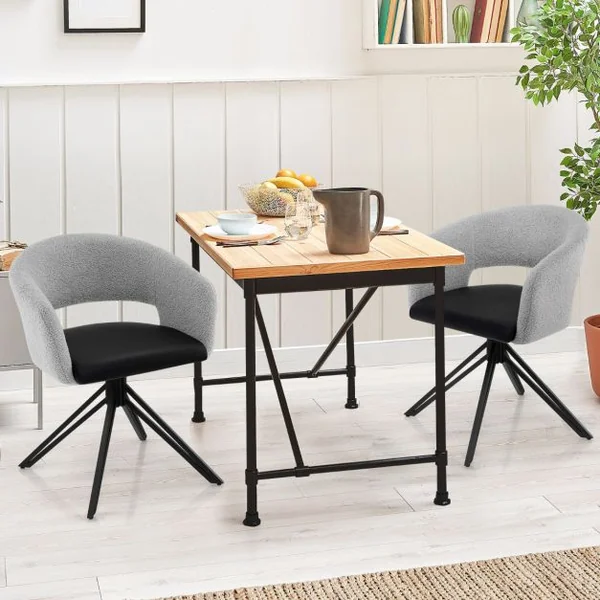 Chaise Pivotable 360 ° - Dossier en Fausse Laine d'Agneau - Siège en PU- Cadre en Acier pour Salle à Manger Salon Bureau