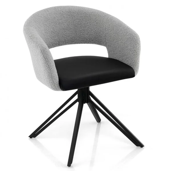 Chaise Pivotable 360 ° - Dossier en Fausse Laine d'Agneau - Siège en PU- Cadre en Acier pour Salle à Manger Salon Bureau