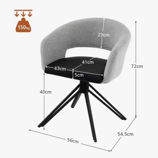 Chaise Pivotable 360 ° - Dossier en Fausse Laine d'Agneau - Siège en PU- Cadre en Acier pour Salle à Manger Salon Bureau